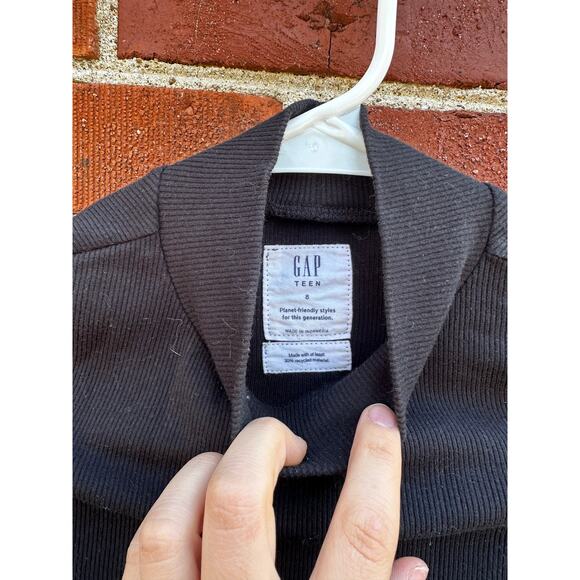 GAP Teen Black Ribbed Mock Neck Short Sleeve Top - Picture 2 of 3